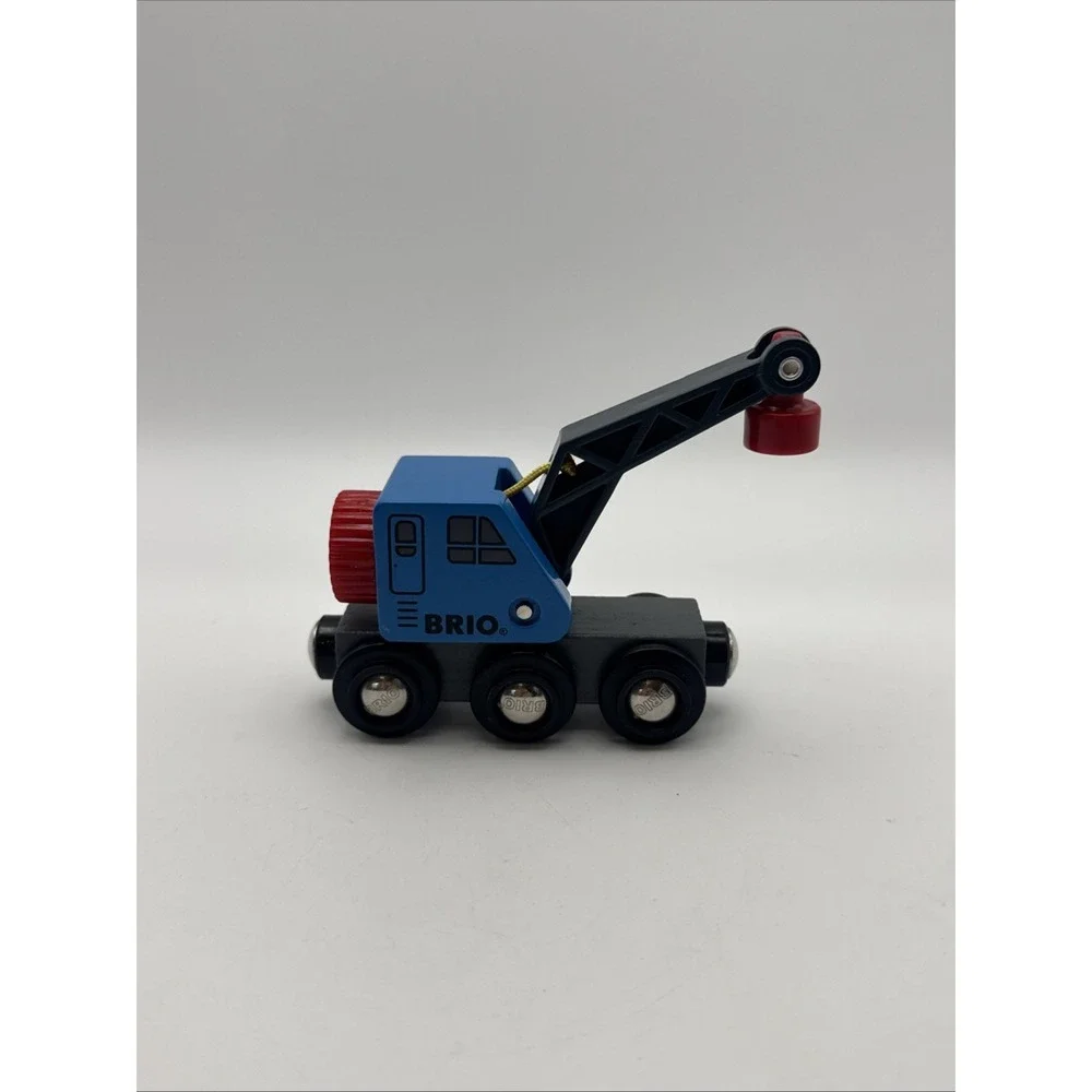 Brio World Blue Wooden Railway Crane Train Very Good Condition